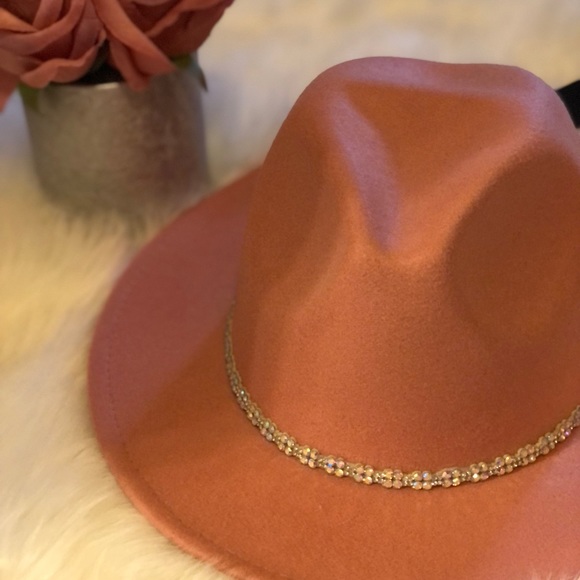 Pink rhinestone fedora hat - Picture 3 of 3